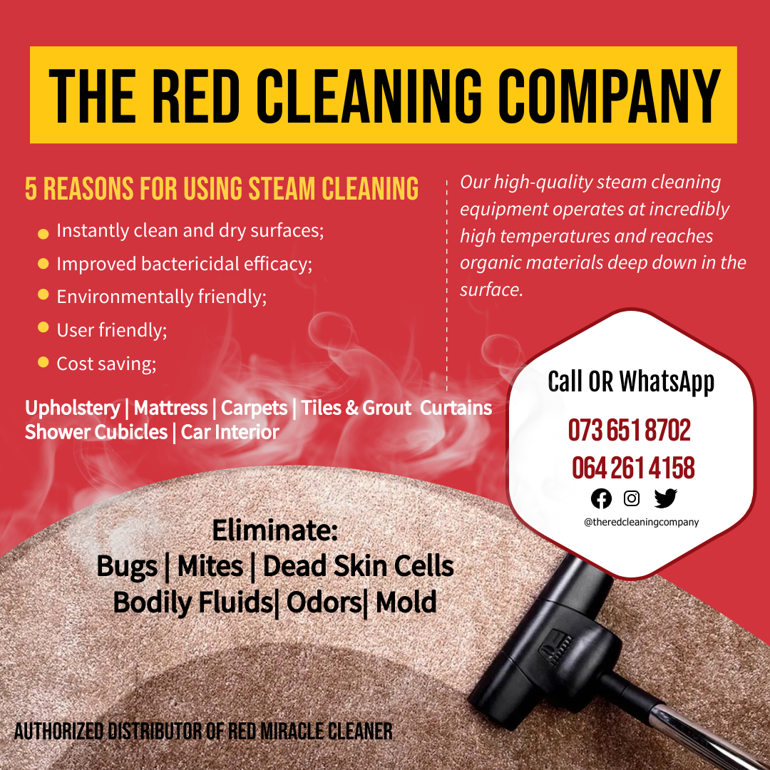 Deep Cleaning and disinfectant with 170 degrees steam and hot water extraction